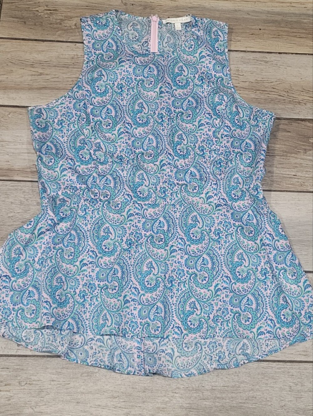 Antonio Melanie Sleeveless Cotton Large Paisley Blouse Top Pink Blue Lightweight
